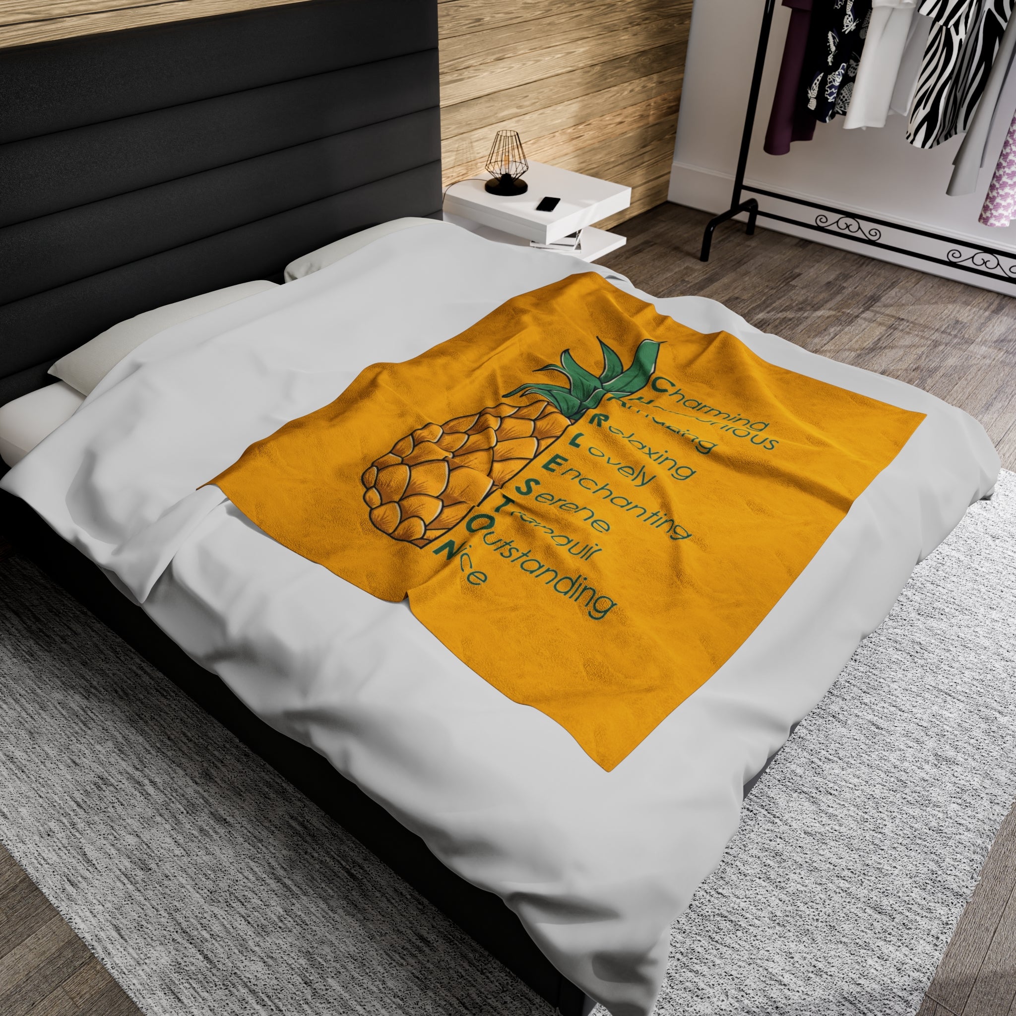 Velveteen Plush Blanket-Pineapple